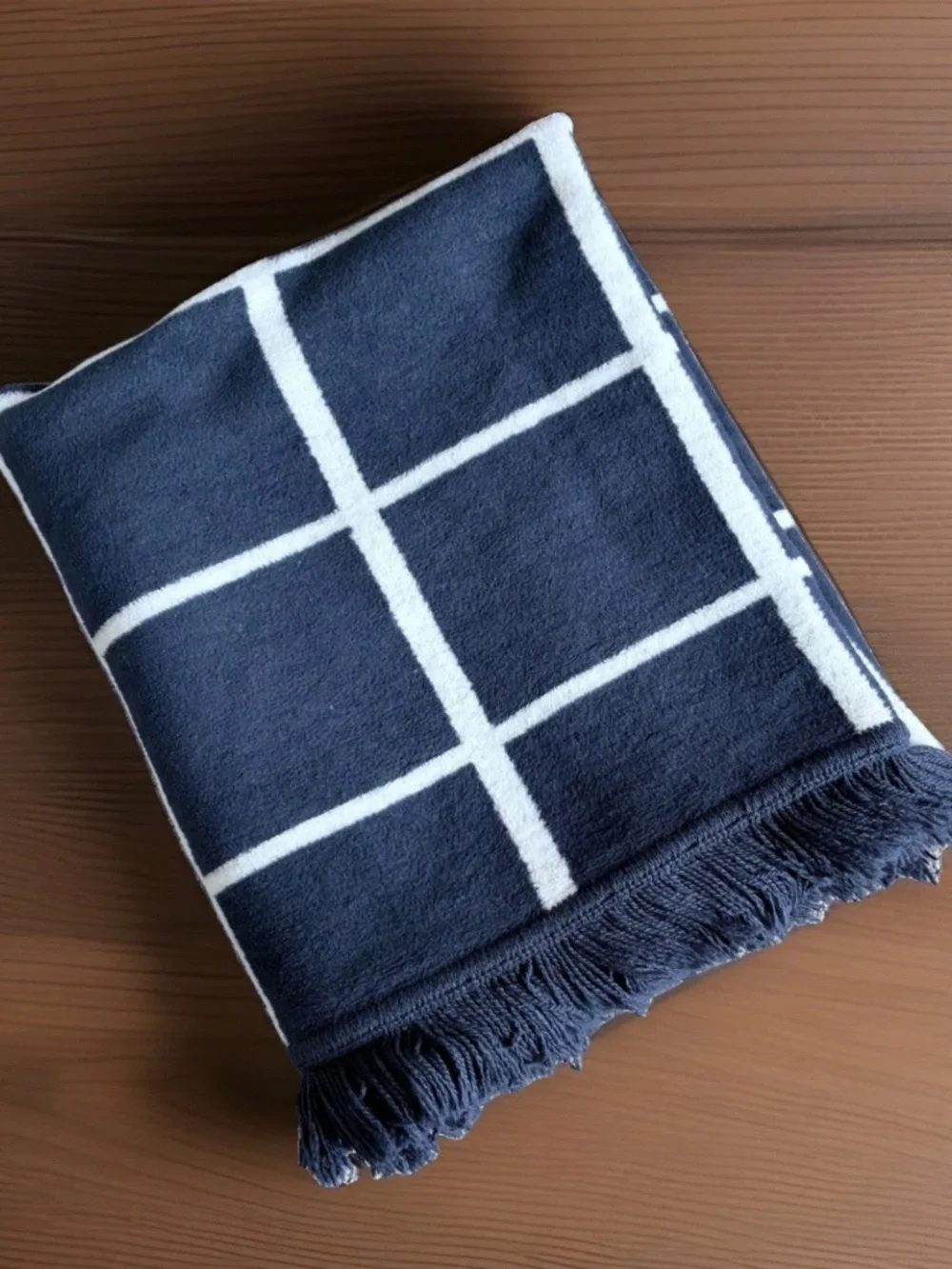 DOCOFIL Throw Blankets Navy White Window Pane Reversible Cotton 55x63